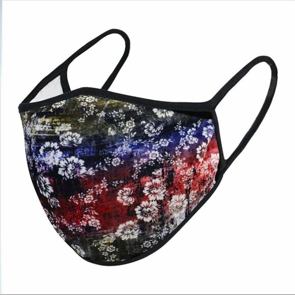 Any 2 $13 or 4 $20 USA Made Hawaiian Floral Black Facemask - Picture 1 of 3